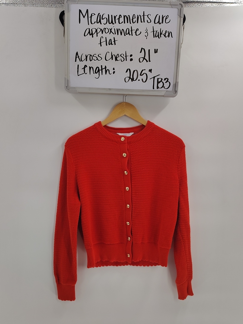 Time & Tru Sweater Large Orange Gold Buttons Cropped Thick Fabric Long Sleeve - Picture 2 of 7